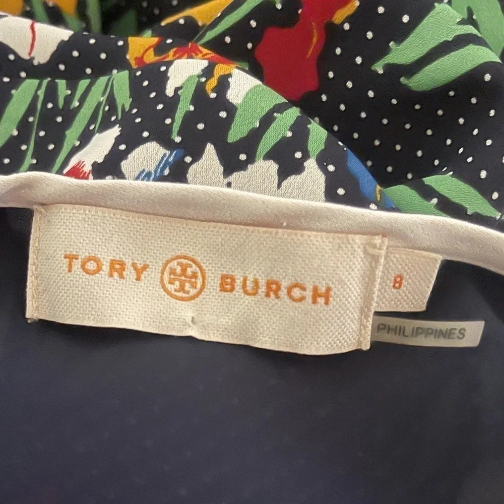 TORY BURCH Navy Blue Floral Grotto Midi Wrap Dress Size 8